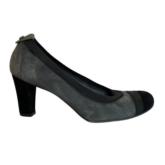 Stuart Weitzman Gray Suede Block Heel Cap Toe Pumps - Picture 1 of 7
